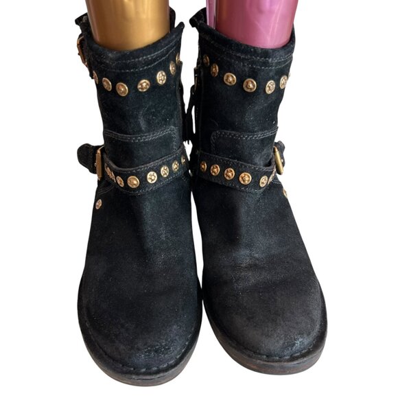UGG moto boots Fabrizia studded black suede leather studs size 6.5 womens gold - Picture 2 of 10
